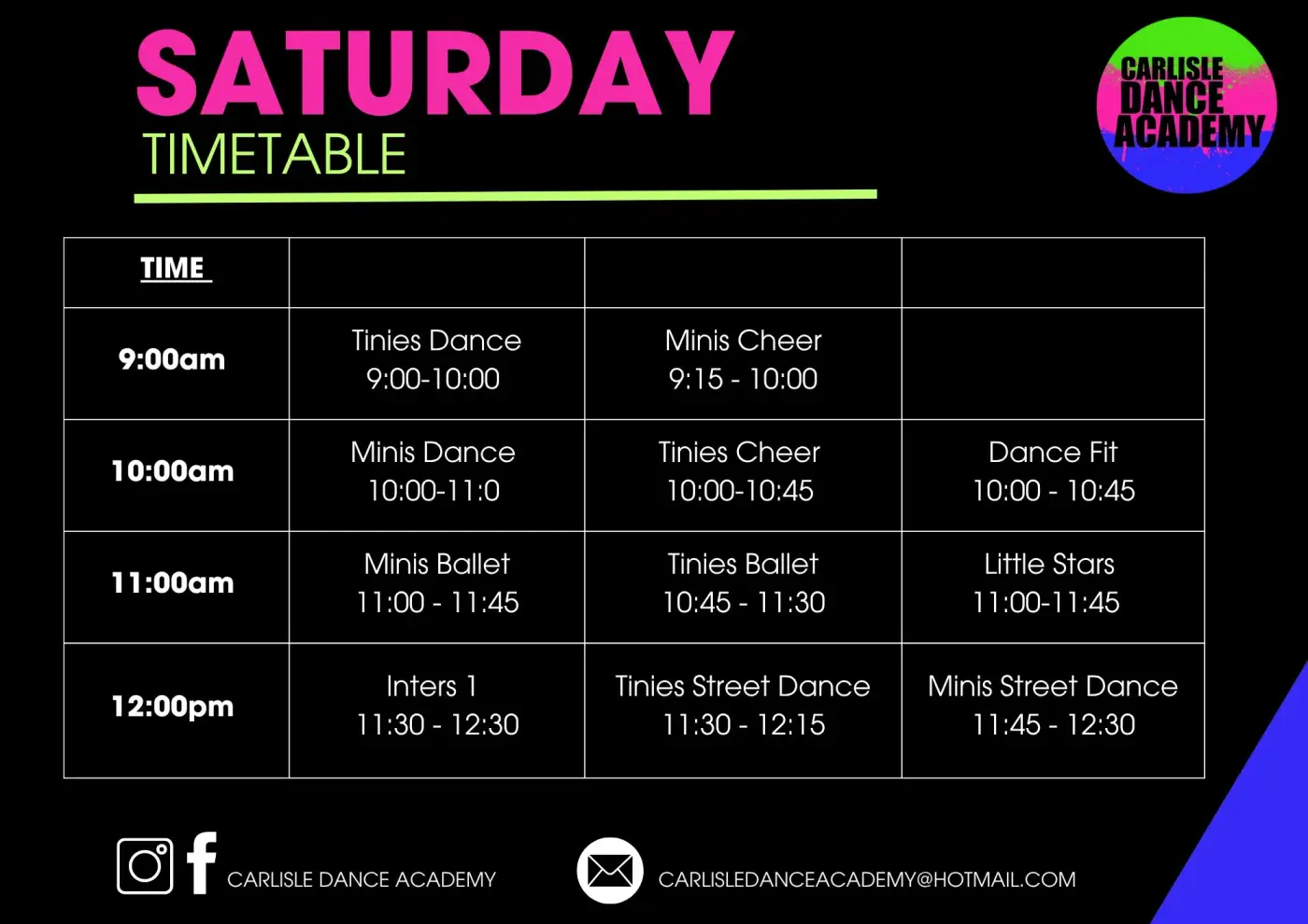 Timetable - Saturday