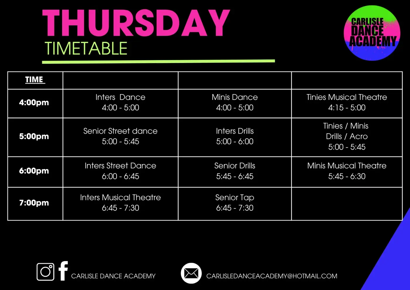 Timetable - Thursday