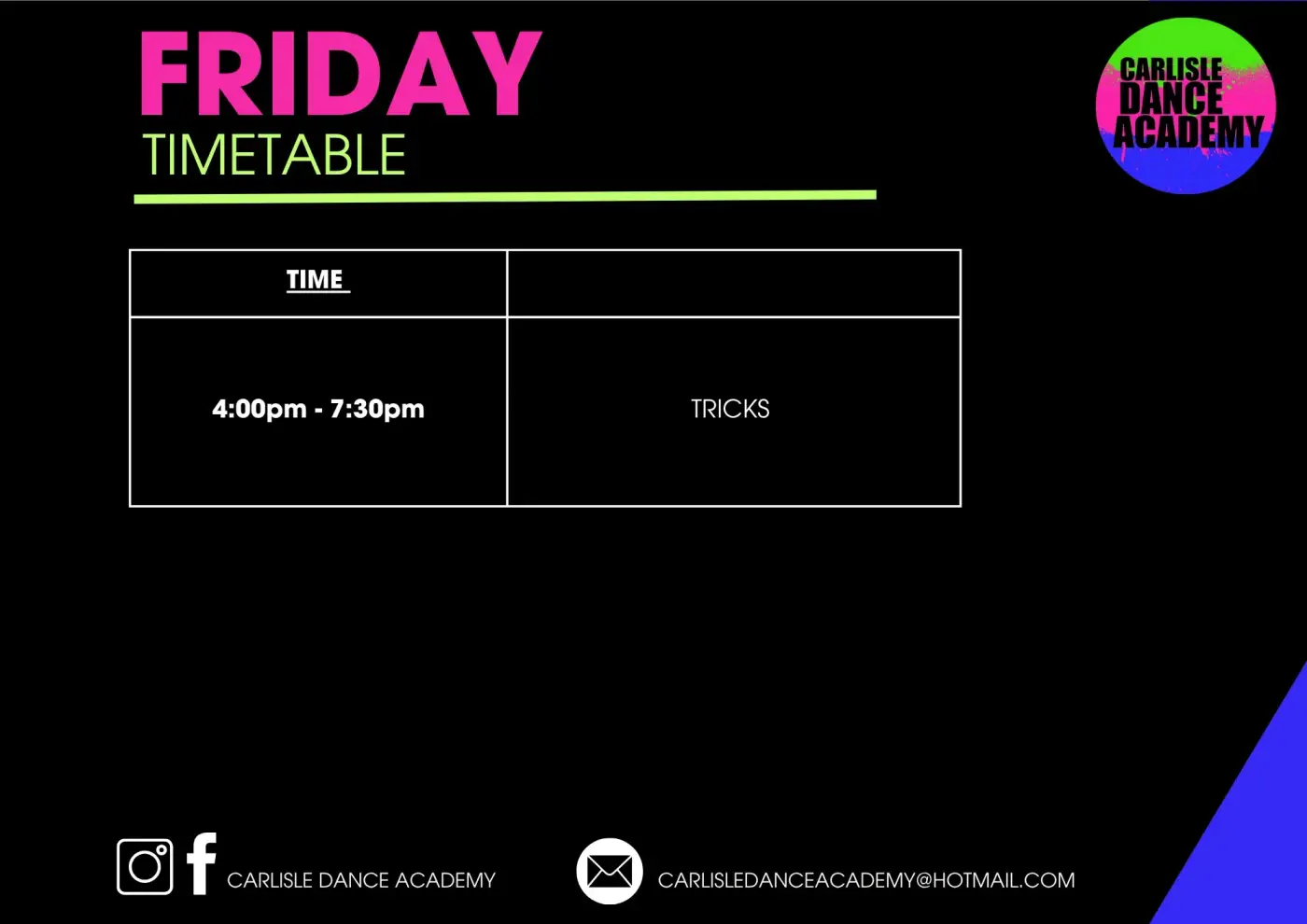 Timetable - Friday